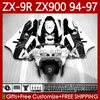 Carrozzeria OEM per Kawasaki Ninja ZX-9R ZX 9R 9 R 900 cc Black White ZX-900 1994-1997 Bodys 100No.124 ZX9 R ZX900 ZX900C 1994 1995 1996 1997 900cc ZX9R 94 95 96 97 Kit carenatura