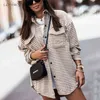 Autumn Fashion Houndstooth Women's Jacket Casual Loose Lapel Long Sleeve Coat High Street Plaid Female Winter Top 211109