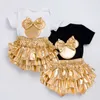 Geboren Baby Mädchen Kleidung Sets Sommer Kurzarm Bowtie Strampler + Shorts Kleid + Stirnband Säuglingsbaby Mädchen Kleidung Outfit 210816