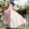 Söt blush rosa floal tryckta kvinnor klänningar till födelsedagsfest vackra ruffles tiered tulle mini school klänning 210421