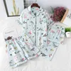 Trzyczęściowy japoński styl piżama wiosna i lato jesień 100% bawełniana spodenki z krótkim rękawem spodenki spodnie garnitur ho 210809