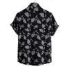 Baskı Bırakır Siyah Hawaii Gömlek Erkekler Yaz Moda Kısa Kollu Plaj Günlük Düğme Aşağı Tatil Giyim Kıyafetleri 210522