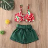 6m-4Y zomer peildag baby baby kind meisje kleding set watermeloen print boog vest tops shorts kleding outfits 210515