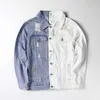 Fashion Slim Denim Jacket Men Blue White Patchwork Jeans Jackets Streetwear Bomber Outwear Vintage Man Coat Plus Size