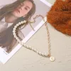Wukalo mode simulerade pärlor huvudmynt hängsmycken halsband för kvinnor guld metall orm kedja halsband design smycken gåva