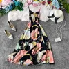 Beach Style Print Vestidos Spring Summer V Neck Chiffon Long Dress Women Bohemian A-line Korean Fashion 14249 210415