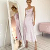 Sukienki swobodne Dabourfeel Kobiety Solidny kolor gładki satynowy zawiesia nieregularna kołnierz długa sukienka moda seksowna urocza 2022 lato