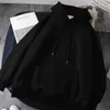 Women Winter Sweatshirts Coat Causal Warm Thick Fleece Pocket Solid Grey Black Female Hooded Outerwear Harajuku BF Oversize 210809