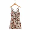 Sommar Kvinnor Animal Pattern Print Sexig Backless Suspender Mini Klänning Kvinna Ärmlös Kläder Casual Lady Loose Vestido D7613 210430