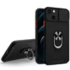 Coques de téléphone à fenêtre coulissante pour iPhone 13 12 11 Samsung S21 A82 A72 A52 A32 Support de bague de protection pour appareil photo Housse de protection antichoc