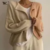 Kobiety Dzianiny Sweter Sweter Patchwork Batwing Rękaw Swetry Pojedyncze Breasted Jesień Wiosna Luźna Kobieta Dorywczo Moda 211018