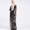 Etniska Kläder Kvinnor Muslim Kvällsklänning Abaya Dubai Islamic Elegant Kvinna Kostym Sequins Hollow Out Fashion Ramadan Party Set