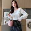 Outono coreano flare manga longa quadrado colarinho frouxo camisa branca ruffles macacão magro para mulheres vintage ropa de mujer 10695 210528