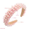 Women White Pink Pearls Baroque Headdress Trendy Crown Hairband Hair Accessory Wide Headband Wholesale and Drop Shipping
