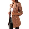 TBYL Kadınlar Moda Tüvit Kruvaze Blazer Ceket Vintage Çentikli Yaka Uzun Kollu Flap Cepler Kadın Giyim Şık Veste 211122