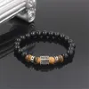 Bracelets de charme Mode Hommes Matte Onyx Pierre Tiger Eye Combinaison avec Zircon Cubique Élastique Stretch Bracelet Unisexe Bijoux Cadeau