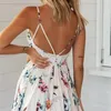 Backless Mini Dress Summer V Neck Beach Sundress Women White Floral Print Dresses Boho FlowerDress Short Dress 210415