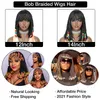 Perucas sintéticas curtas Bob peruca com bangs crochet trança cabelo trançado para mulheres negras marrom africano venda vermelha