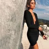 Summer Women Black V Neck Long Sleeve Club Dress Sexy Hollow Out Elegant Celebrity Evening Runway Party Mini Dresses 210423