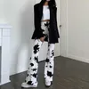 Cow Print Bell Bottom Pants Cyber Y2k High Waist Skinny Wide Leg Pant capris Strechy Trousers Ladies Sweatpants Women E Girl Q0801