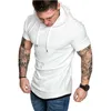 2020 nouvelle mode hommes Fit été mince été à manches courtes T-Shirt chemise décontractée hauts vêtements à capuche Muscle Tee X0621