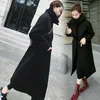 Kvinnors Trench Coats Black Windbreaker Long Coat Kvinna Vinter Varm Kvinnor Lapel Pocket Plus Storlek 2XL Manteau Femme