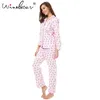 Ensembles de pyjama rose femmes mignon teckel imprimé 2 pièces ensemble haut à manches longues taille élastique pantalon pyjama en coton brossé S7N002 210421