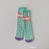 2021 garçons filles dessin animé chaussettes INS mode enfants Plaid automne couleur vive vérifier chaussette enfants empilés sans talon mi-tambour coton bonneterie D120