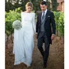 Białe satyny 2019 sukienki ślubne seksowna miarka bez pleców długich rękawów plażowa suknie ślubne ślubne