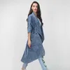 Twotwinstyle Denim Women's Windbreaker Lapel Collar Half Sleeve Pocket Kvinna Trench Coats Höst Mode Kläder 210825