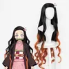 Demon Slayer Kimetsu no Yaiba Kamado Nezuko Parrucca Cosplay Resistente al calore Parrucche sintetiche per capelli + Cappuccio per parrucca + Puntelli di bambù Bastone sigillante Y0903