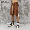 Hip Hop Patchwork Sznurek Kolana Lent Lent Lents Streetwear Moda Mężczyźni Kobiety Casual Shorts Side Big Kieszonkowy Pot Krótki C0607