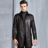 Мужские куртки осень и зимняя кожаная куртка стенд воротник мужская длинная ветровка черный / коричневый мотоцикл мужчины, M-4XL