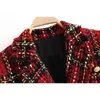 Vintage Kadınlar Zarif Kırmızı Ekose Blazer Ceketler Moda Bayanlar Kruvaze Takım Elbise Ceket Rahat Kadın Chic Blazers Kızlar 210427