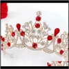 Tiaras Luxury Red Color Handmade Linestone Big Crown Girls Women Tiara Party Headband Bride Headdress Hair Accessories thqrc vj9mn