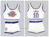 Nikivip aus den USA #Space Jam Tune Squad Basketballtrikot Damen-Set Lola Bunny #10 Erwachsene Damen-Trikots mit Shorts weiß genäht