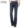 Mäns Jeans Män 2022 Mörkblå Mid-Rise Stretch Flare Byxor Mikrobyxor Slim More Size 26-38 401