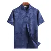 Dragon Print Shirt Mens Style Chinese Style Casual Shirts Uomo Kung Fu T-shirt uniforme T-shirt mandarino manica corta Tang Suit Camisas 210524