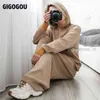 Gigogou dziane Drape szerokie nogi pant garnitur zima ciepłe dwa zestawy Y2K kobiet sweter dresy długie spodnie proste stroje 211221