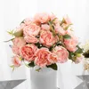 NEW Beautiful Peony Artificial Flowers White Bouquet for Wedding Home Decoration Vintage Silk Fake Flower Christmas Decor Wreath Y0630