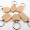 Party Favor Creative Wooden Keychain tool Chains Round Square Rectangle Shape Blank Wood Key Rings DIY Holders Gifts DH5788