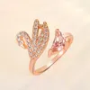 Damesringen Crystal Sieraden Diamond Zirkoon Swan Ring, eenvoudige modieuze, vergulde rozenring cluster voor vrouwelijke bandstijlen