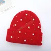 Winter Hats for Woman Beanies Knitted Caps With Pearls Beads Autumn Female Outdoor Warm Skullies Caps Elastic Bonnet Hat