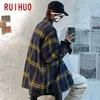 RUIHUO Black Mens Shirt Plaid s For Clothing Checkered Blouse M-5XL Spring Arrival 210721