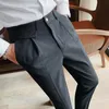 Men's Pants British Business Casual Slim Plaid Pant Formal For Men Korean Style Fashion All-match Straight Dress Suit252u