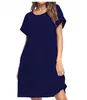 LU post Women Maxi Dress Summer Casual V-neck Solid Long Fashion Pockets Short Sleeve Loose Female Vestidos Plus Size