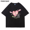 Maglietta da uomo Estate Manica corta Cute Flying Heart Stampato Hip Hop Cotone oversize Casual Harajuku Streetwear Top Magliette 210601