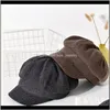 Stekende rand hoeden, sjaals handschoenen mode AessoiresDomen Meisjes Katoen Sboy Caps Dames Gatsby Cap Octagonal Baker Peaked Baret Rijden Hat F