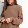 Büyük Boy Türklenek Sonbahar Kış Uzun Kazak Kadınlar için Moda Siyah Klasik Çekme Vintage Femme Örgü Üst Kadın Jumper 210914