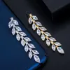 Marquise Cut Cluster CZ Zirconia Crystal Long Dangle Leaf Pendientes Oro amarillo Joyería nupcial de la boda para mujeres CZ603 210714